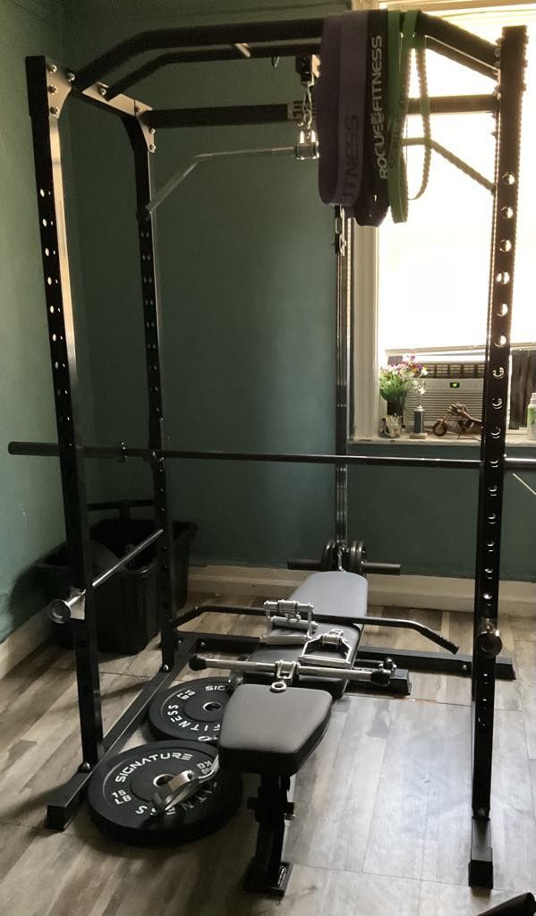 Selling Rep Fitness Power Rack, Weight Bench,Attachments, Weights All Bundle