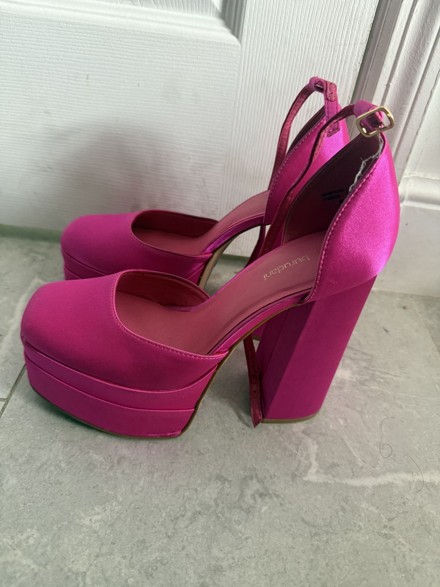 Women High Chunky Platform Closed Toe Block Heels Square Toe Ankle Strap Dress Wedding Party Prom Pumps Shoes