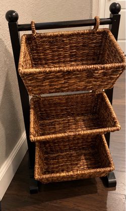 Three Tier Wicker Basket Floor Stand