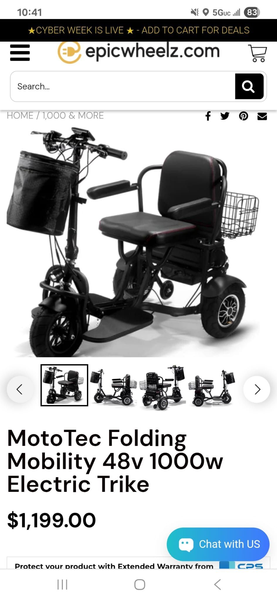 MotoTec Folding Mobility Electric Trike- New