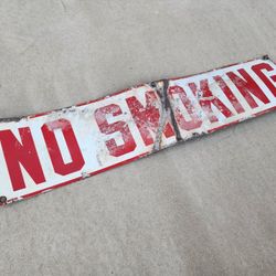 Vintage Porcelain No Smoking Red & White Sign Industrial Gas Station