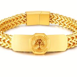 Men's Fashion Stainless Steel Golden Life Tree Pattern Bracelet