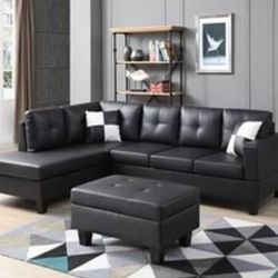 💥AMAZING  Black 3PCS Sectional W/Storage Ottoman (Left Chaise) 👍90 days FREE FINANCING ❗NO CREDIT CHECK❗ 