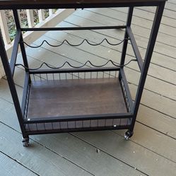 Wood And Metal Rolling Wine Table 
