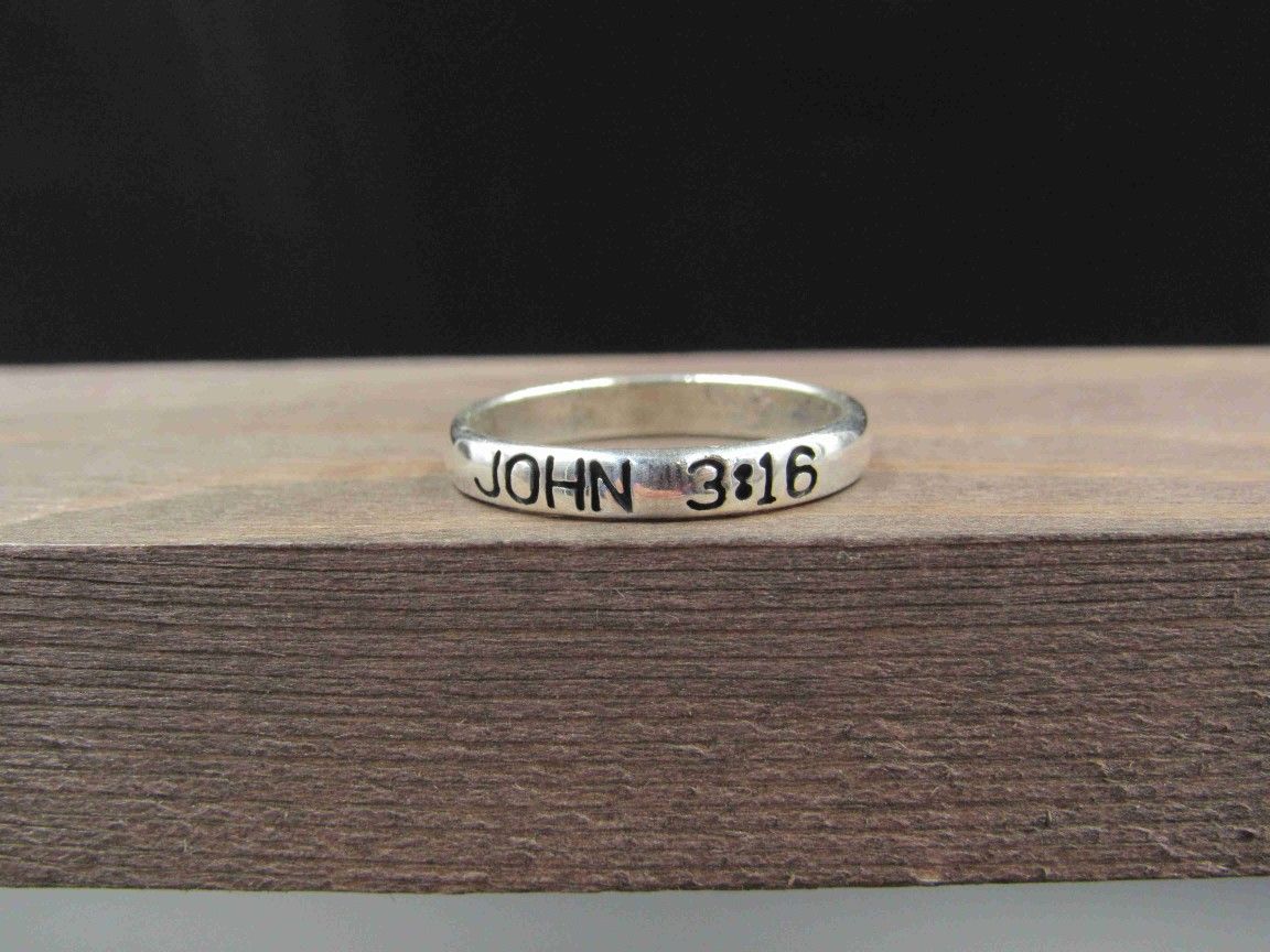 Size 7.75 Sterling Silver John 3 16 Religious Band Ring Vintage Statement Engagement Wedding Promise Anniversary Bridal Cool Special