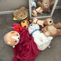 plushies and blanket 
