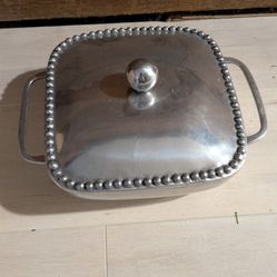 IHI India Beaded Pewter Dish With Lid.  Heavy Duty & In Very Nice Condition.  Will Last A Lifetime.  8.5"-10". 
