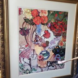 Fruit Fish Print Still Life Scene 35" Long x 41" Tall