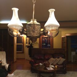 Double Angle Lamp Co. Vintage Dance Hall Light. Electrified. Was originally gas.