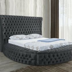 Dior Charcoal Velvet Queen Storage Platform Bed

