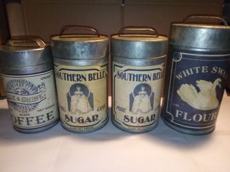 Vintage Rustic Farmhouse Style Metal Kitchen Canister Set of 4
