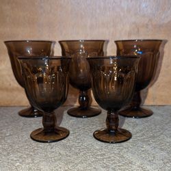 5PC Noritake Provincial Brown Water Goblets Glasses Cups Tumblers