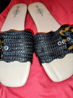 Serra Woven Slide Sandals with Tortoise Buckle