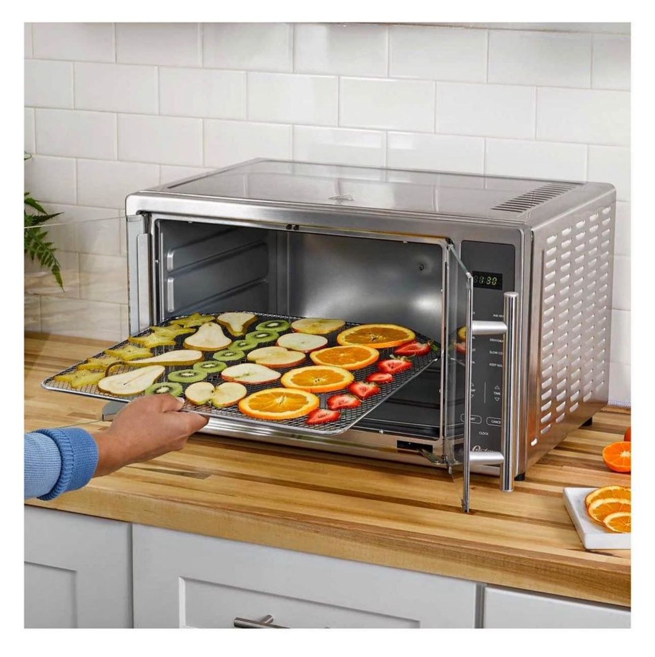 Oster Air Fryer Oven, 10-in-1 Countertop Toaster, Large Enough for 2 Pizzas, Stainless Steel French Doors, XL Sized, New