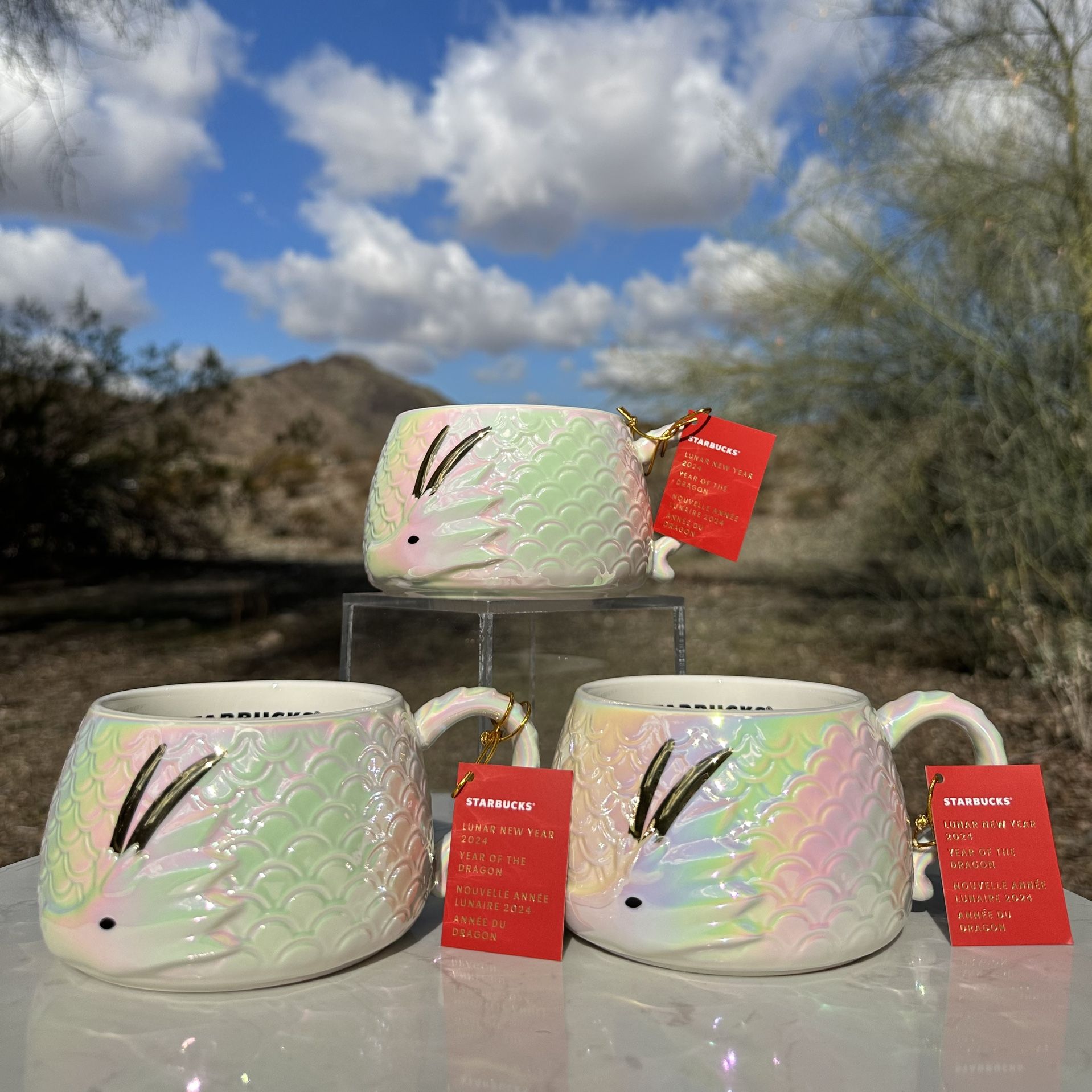 Starbucks Lunar New Year of The Dragon Exclusive White Iridescent Mug In Hand