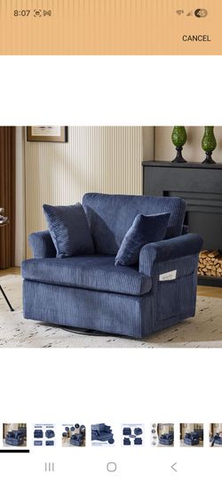 Karl home 39" Swivel Accent Chair,Oversized Seat Armchair W/2 Pillows and 4 Pockets,Modern Upholstered Corduroy Barrel Chair,Comfy Single Sofa for Liv