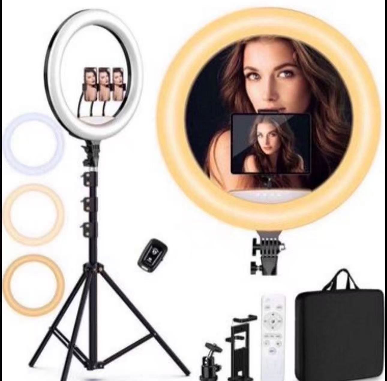 18"+10"Ring Light Selfie Ring Light Kit with 75" Tripod, 6500K Dimmable LED Ring Light, Carrying Bag