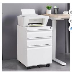 3-Drawer File Cabinet with Lock, Mobile Under-Desk File Cabinet for A4/Letter/Legal Size, White