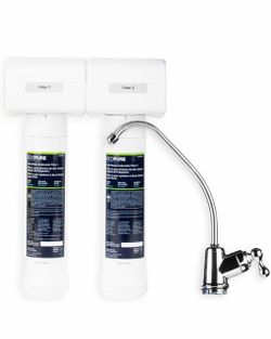EcoPure ECOP20 2 Stage Under Sink Water Filter System – NSF-Certified To Reduce 58 Contaminants – Clean Drinking Water – Easy Filter Changes – Include