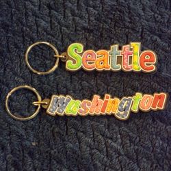 rubberized keychains featuring the text "Seattle" and "Washington" Rubber