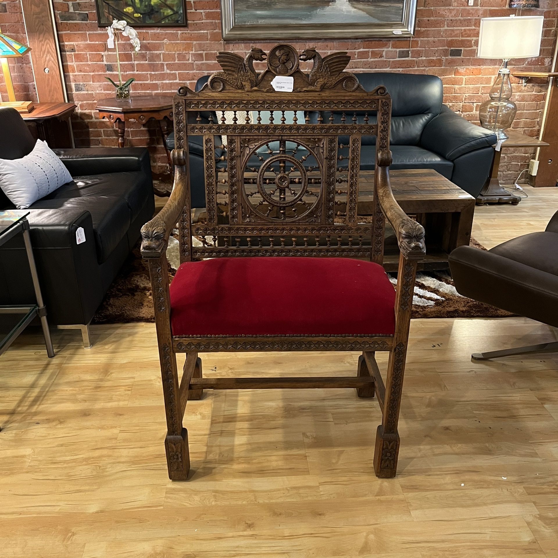 Antique Cape Breton Chair W Red Velvet