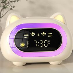 Alarm Clock for Kids, Ok to Wake Clock for Kids with Eye Protection Sleep Training Auto Off Feature 10 Night Light Dual Alarm, Kids Alarm Clock Cute C