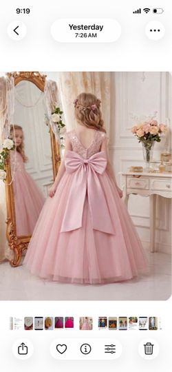 Elegant Pink Dress With Bow Tie, Flower Girl Dress, Princess Dress For Girls Size 6X