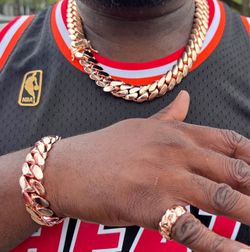 20mm Miami Cuban Link Rose Gold Plated Chain & Bracelet Set