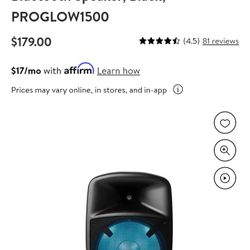  Pro Glow 1500 Portable Bluetooth Speaker, Black, PROGLOW1500

