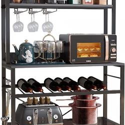 6 Tier Kitchen Bakers Rack With Wine Storage
