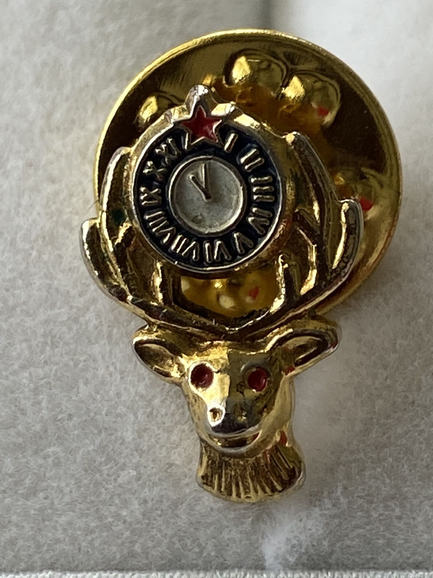 BPOE Small Elks Fraternal Clock Deer Lapel Pin Badge gold tone