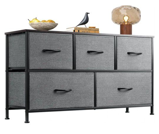 WLIVE Dresser for Bedroom with 5 Drawers, Wide Chest of Drawers, Fabric Dresser- New