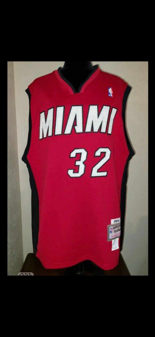Shaquille O’Neal Size (2XL) 2X-Large  Red #32 Miami Heat Mitchell Ness Hardwood Classic Jersey NBA Basketball Shaq