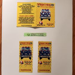 Woodstock 99 MEGA Set: 2 Sequential Full Unused Tickets w/ Stubs, Wristband & Flyer