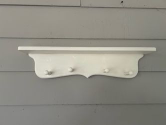 White Wood Wall Shelf with Hooks