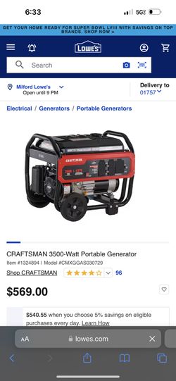 CRAFTSMAN 3500-Watt Gasoline Portable Generator Mint Condition