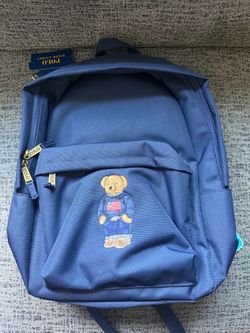 Mochila RL azul marino con oso Grabado ✨
