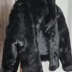 Style & Co Black Fur Coat