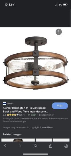 Kichler Barrington 14-in Distressed Black and Wood Tone Incandescent Semi-flush Mount Light