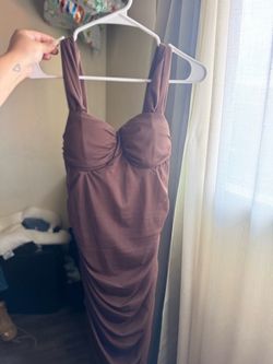 Brown Ruched Bodycon Mini Dress L