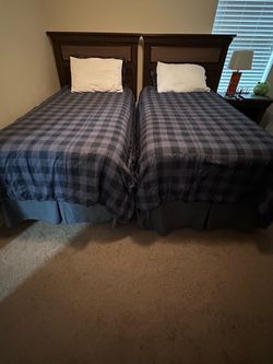 Twin Bed Set with Wood Headboards – Set of 2