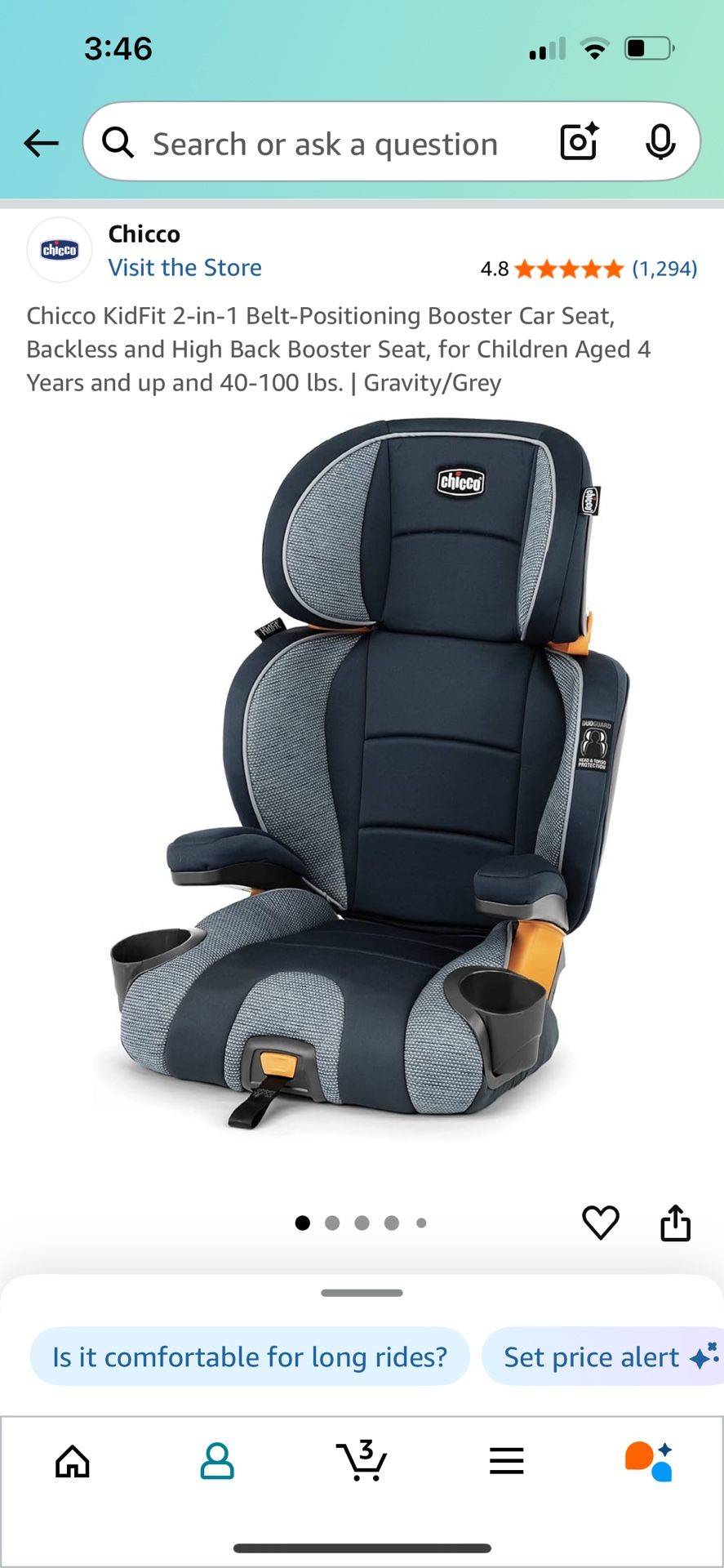 Chicco KidFit 2-in-1 Belt-Positioning Booster Car Seat, Backless and High Back Booster Seat.