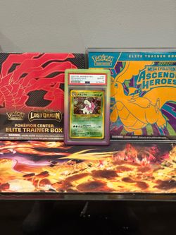 Ascended hero’s etb , Lost origins Pokemon Center ETB, Meganium Psa 10 Neo Genesis