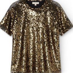 NWOT MICHAEL KORS Sequined Jersey Oversized T-Shirt Bk/Gold 1X