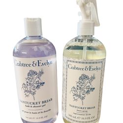 Crabtree & Evelyn Bath Gel and Linen Spray Set 16.9oz each- Nantucket Briar