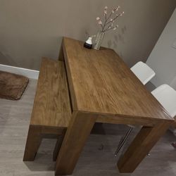 60" Wirebrush Wood Pecan Dining Table W/bench