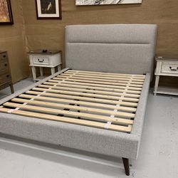 Peppered Grey Fabric Queen Bed