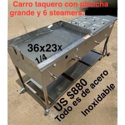 Carro Taquero con Plancha grande y seis steamers
