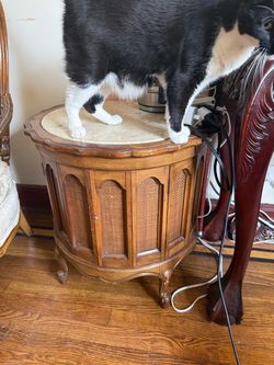 Vintage Round Marble Top End Table / Side Cabinet