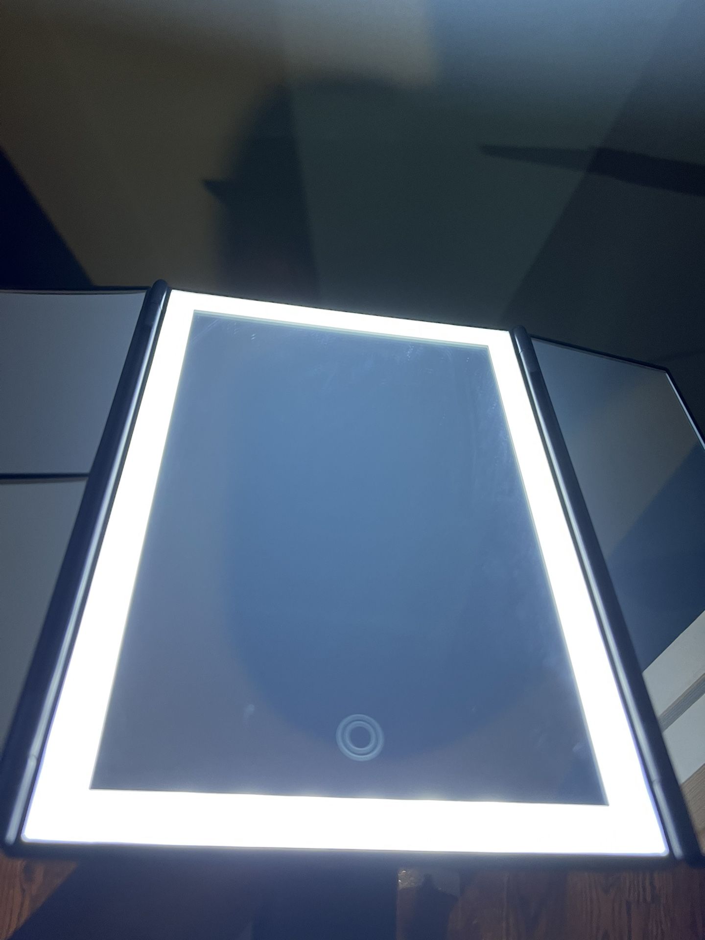 Tri-Fold Tabletop Mount Makeup Mirror with 72 LED Lights, Vanity Mirror with 3X/2X/1X Magnification, 3 Color Light Settings, Lighted Mirror with Touch